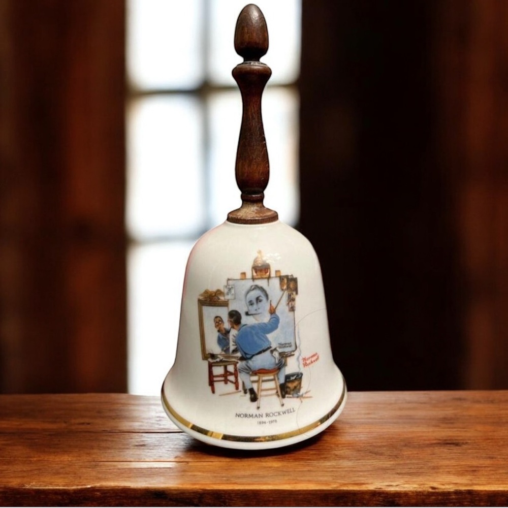 Norman Rockwell Triple Self Portrait Bell - 1979 Danbury Mint Made W. Germany